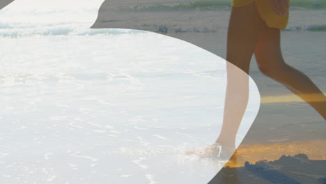 animación de formas sobre mujer caucásica en la playa y el mar