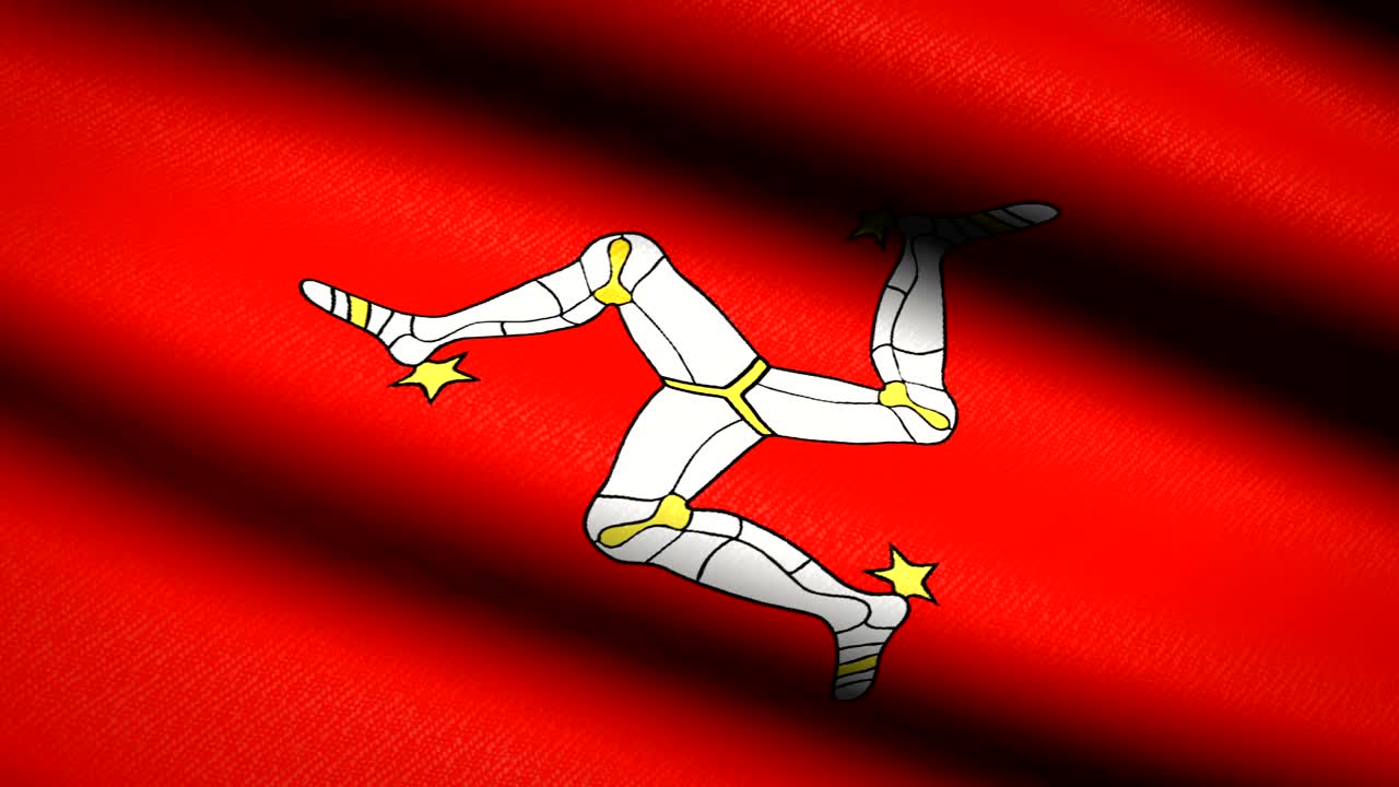 Isle of Man Flag Waving Textile Textured Background. Seamless Loop Animation. Full Screen. Slow motion. 4K Video