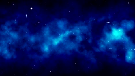 cielo estrellado nocturno, fondo espacial dinámico azul oscuro con estrellas brillantes parpadeantes, nebulosa en movimiento, bucle sin costuras