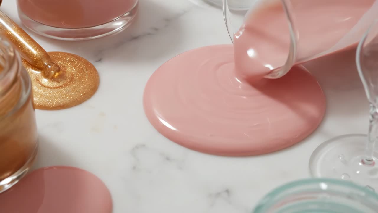 Liquidi e creme cosmetiche versati su una superficie di marmo