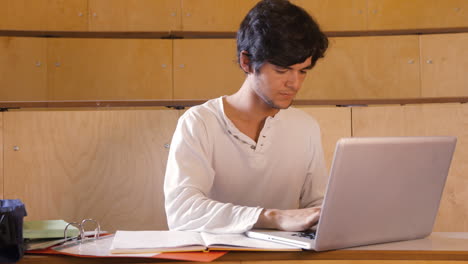 handsome student taking notes on computer