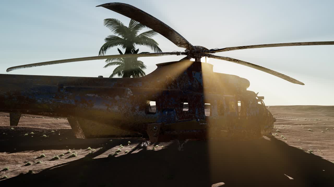 viejo helicóptero militar oxidado