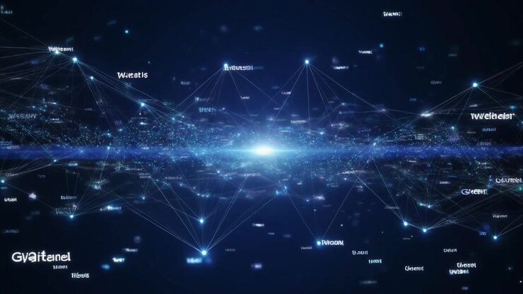 Abstract Digital Network Connection with Floating Data Nodes