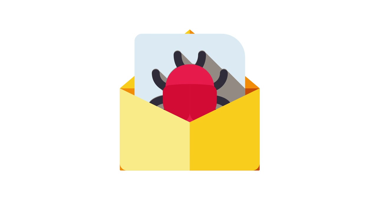Animeret e-mail med virus-ikon