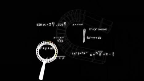 animation of icons over mathematical equations on black background