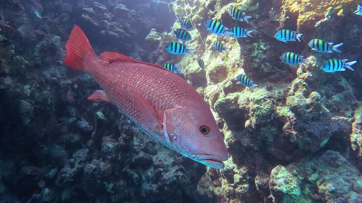Red snapper stays still for a close up shot in the Red Sea