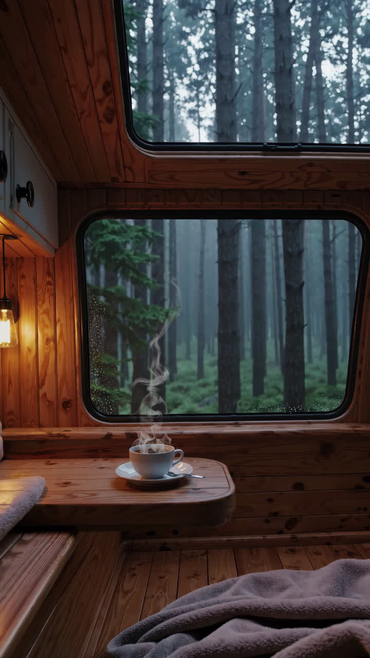 Cozy Morning in a Forest Cabin Van