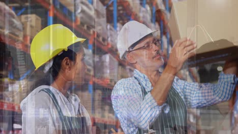animación de datos financieros sobre diversas trabajadoras y trabajadores de almacén