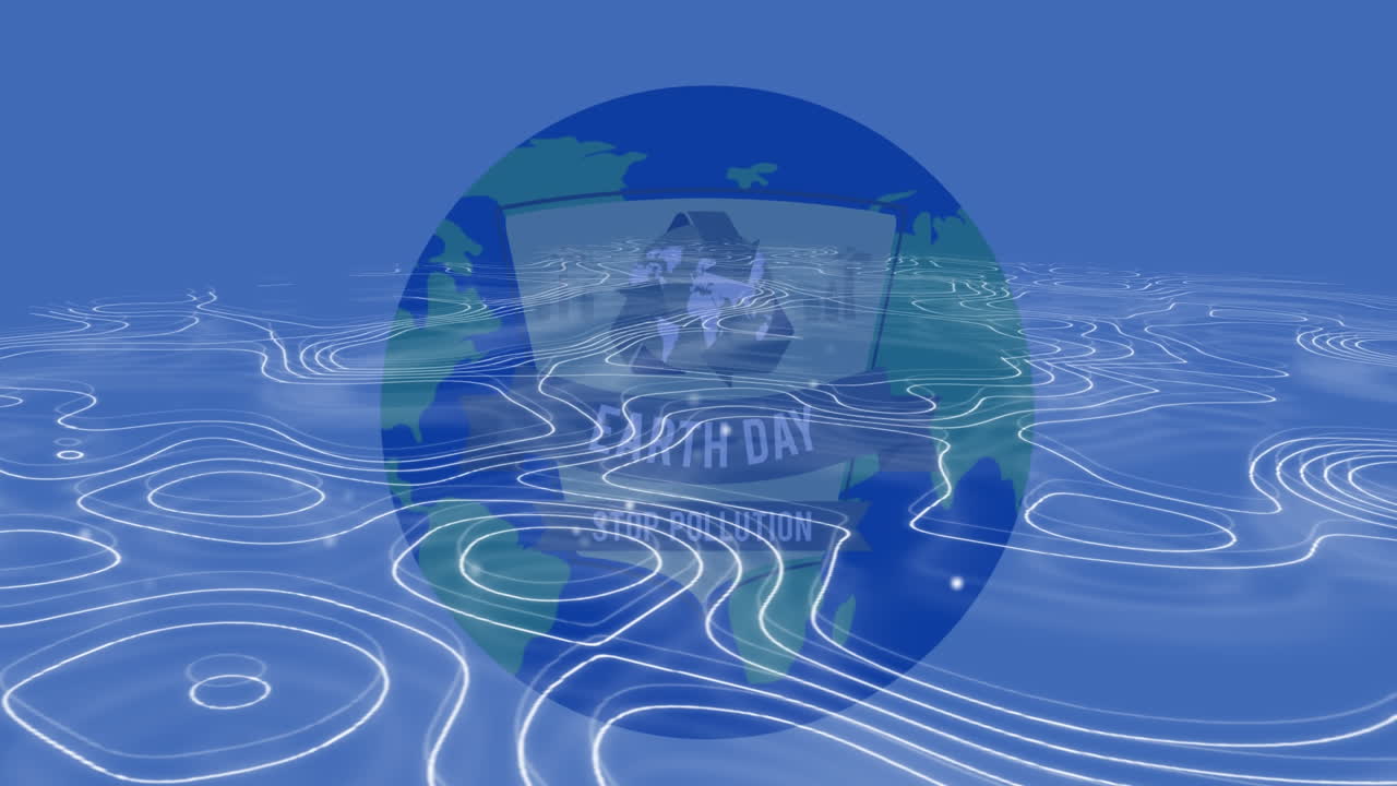 파란색 지구와 파란색 배경 위의 지구의 날 텍스트의 애니메이션