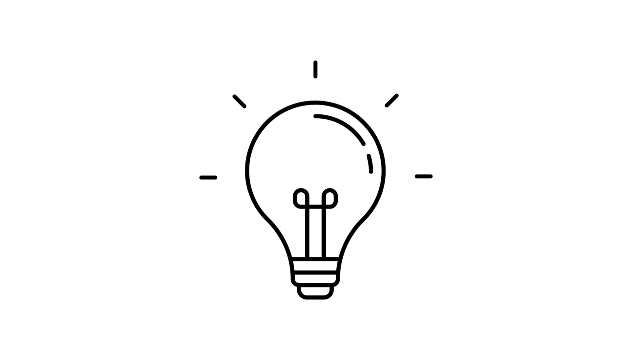 Lampadina animata in stile line art che appare e si illumina