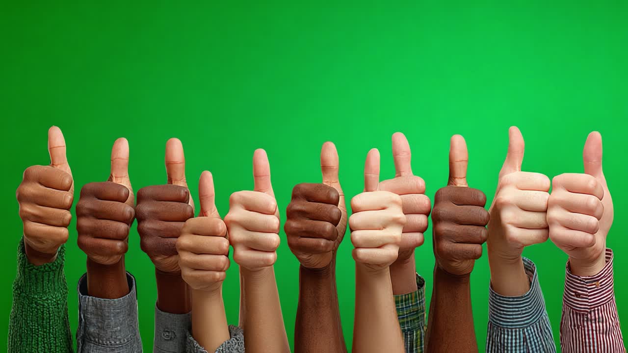 A Collective Display of Approval: Hands with Thumbs Up Against a Vibrant Green Background Representing Unity and Positivity
