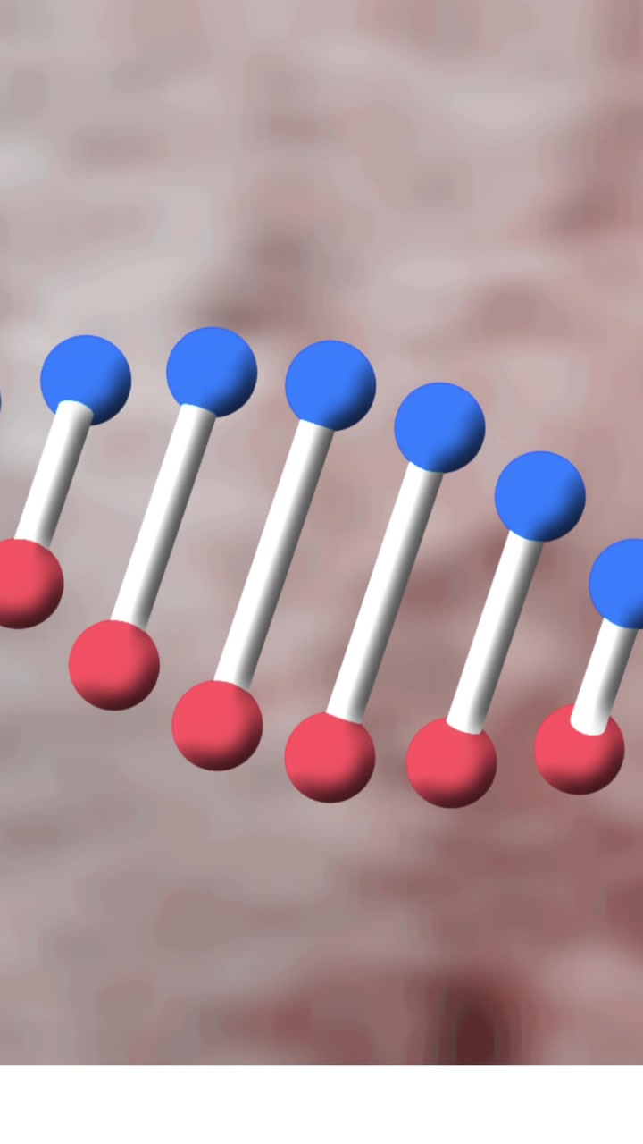 Animación digital de estructura de ADN girando sobre textura abstracta en fondo marrón.