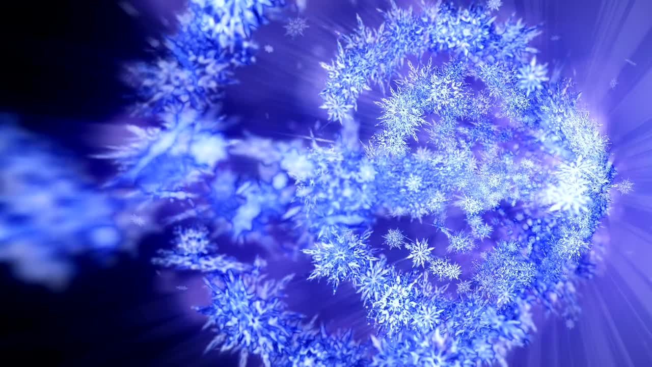 아름다움의 눈송이와 함께 반이는 겨울의 상징, 스핀 눈에서 소용돌이, 겨울 패턴, 아름다움 춤추는 눈송이, 추상적인 루프 애니메이션.
