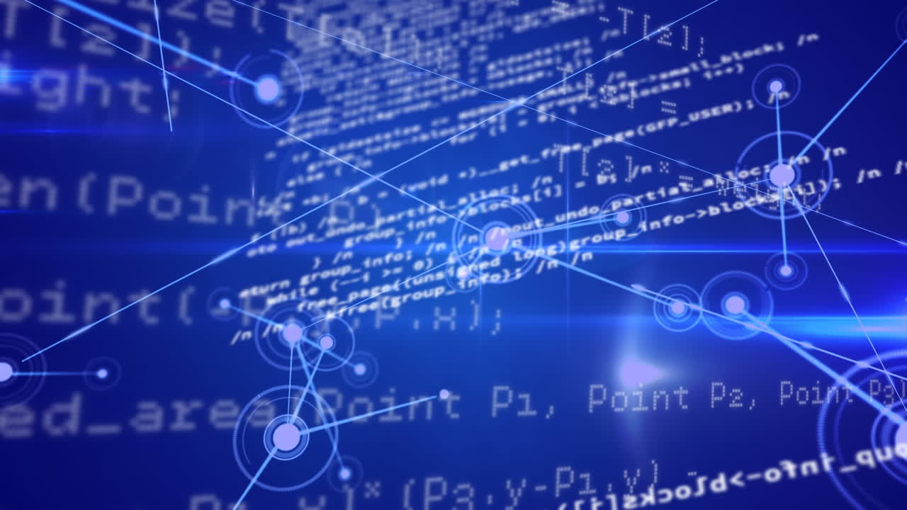 Animation of financial data processing on blue background