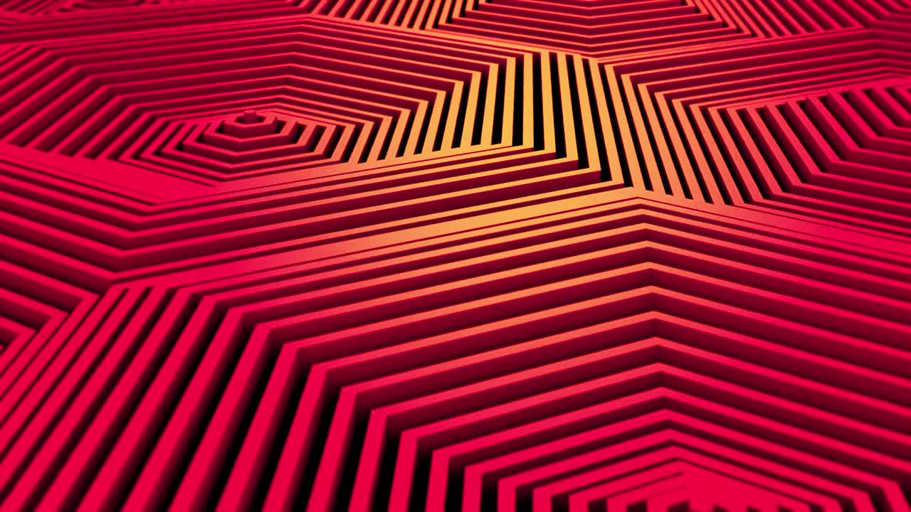 Dynamic Red Hexagonal Shapes Moving in a Seamless Loop
