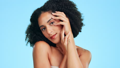 beauty, skincare and woman touch face for spa
