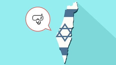 animación de una larga sombra mapa de israel con su bandera y un globo cómico con gafas de buceo