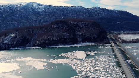 4k 30fps aerial video of the spring breakup, on the knik river, between anchorage and wasilla, alaska