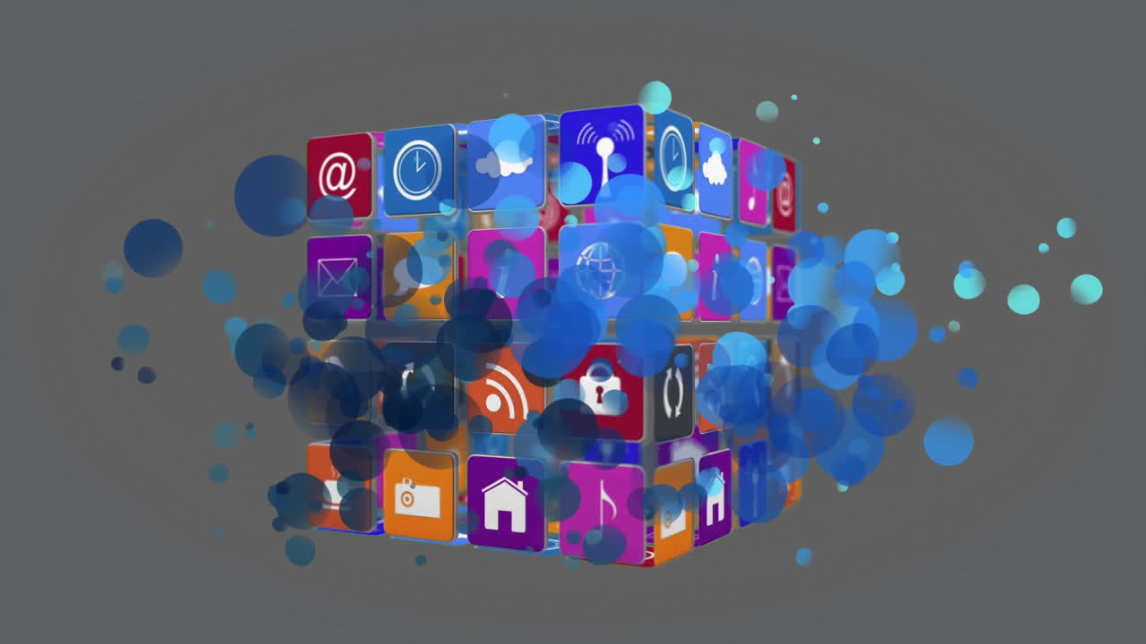 Mavi bokeh ışıklarıyla internet simgeleri ve sembolleri
