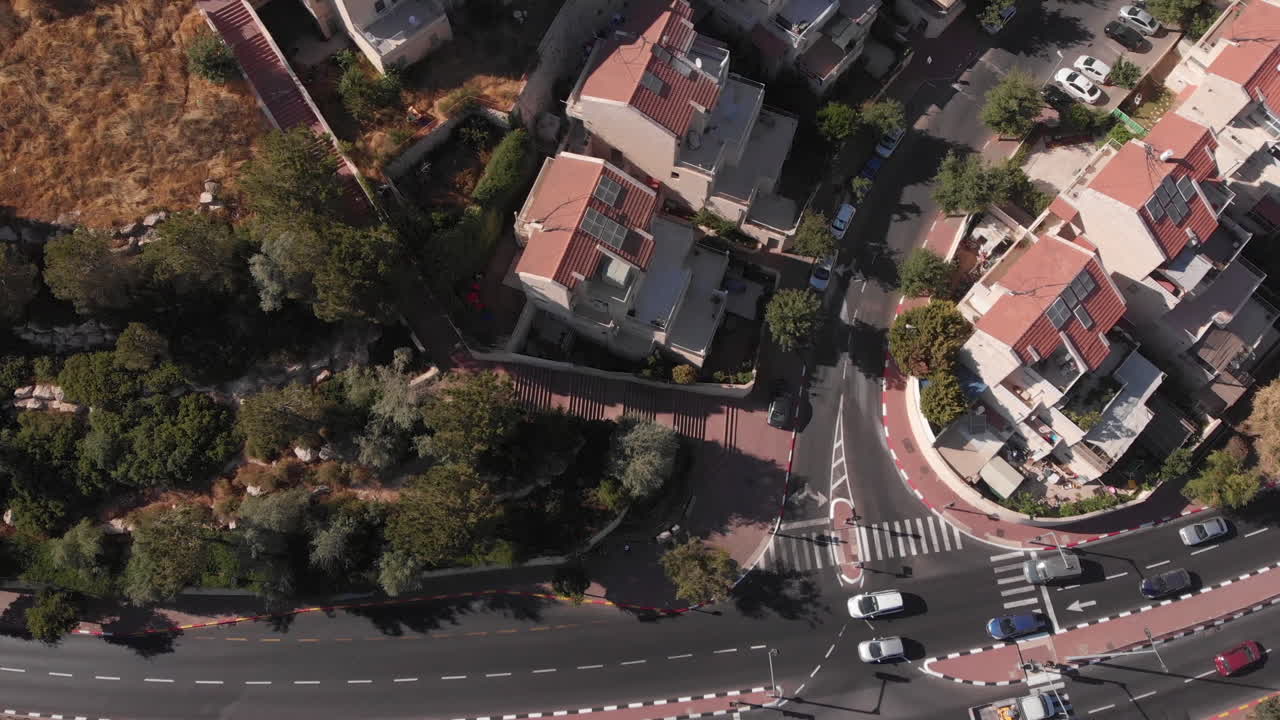 Traffic and rails in Jerusalem aerial view