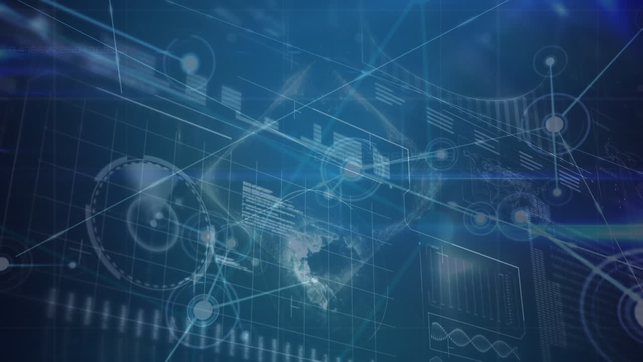 어두운 배경에서 통계와 디지털 데이터 처리의 애니메이션