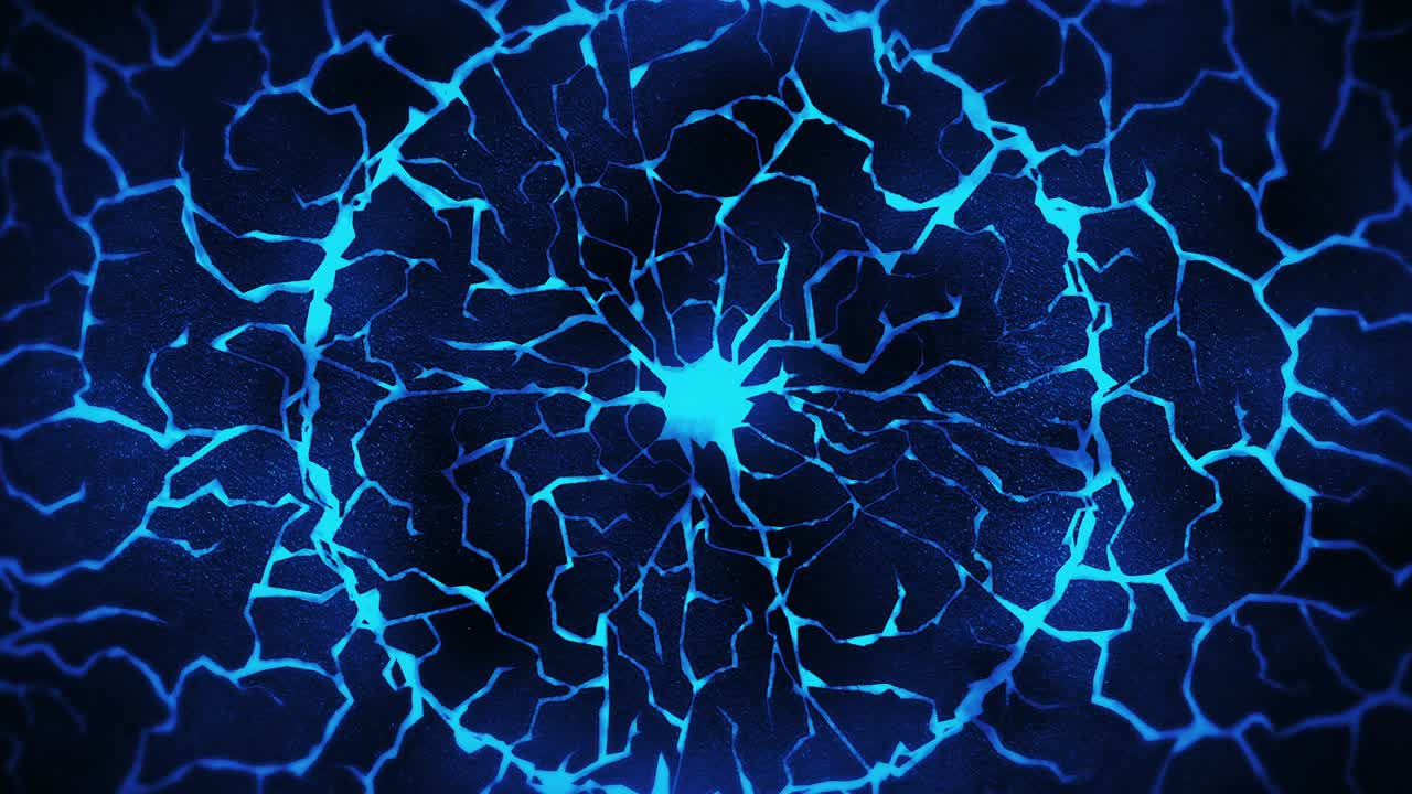 fondo oscuro con suelo agrietado azul. humo, niebla, polvo. animación de bucle de lava derretida. superficie de la tierra. suelo de combustión de calor.