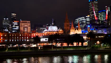 melbourne cbd skyline view at nighttime from southbank, yarra riverside nighttime, melbourne