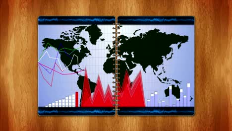 business concept background, charts and graphs on book, animation, rendering, loop