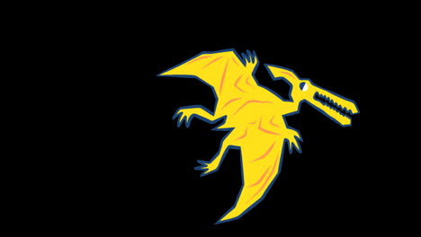 animación de un dinosaurio pterodáctilo amarillo moviéndose sobre un fondo negro