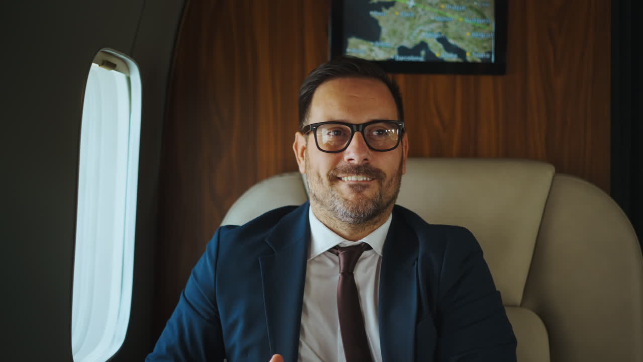 Man in Suit on Private Jet