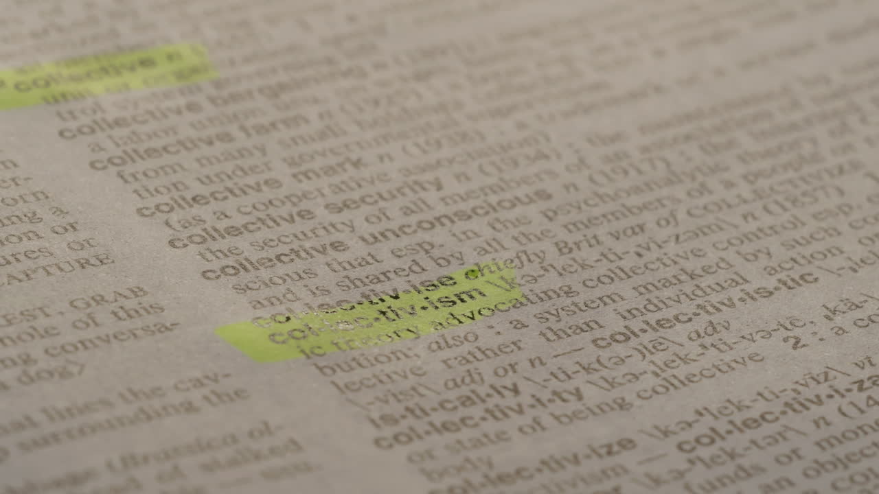 Collectivism Political Dictionary Highlighter Concept, highlighting a word in a dictionary to show it's definition