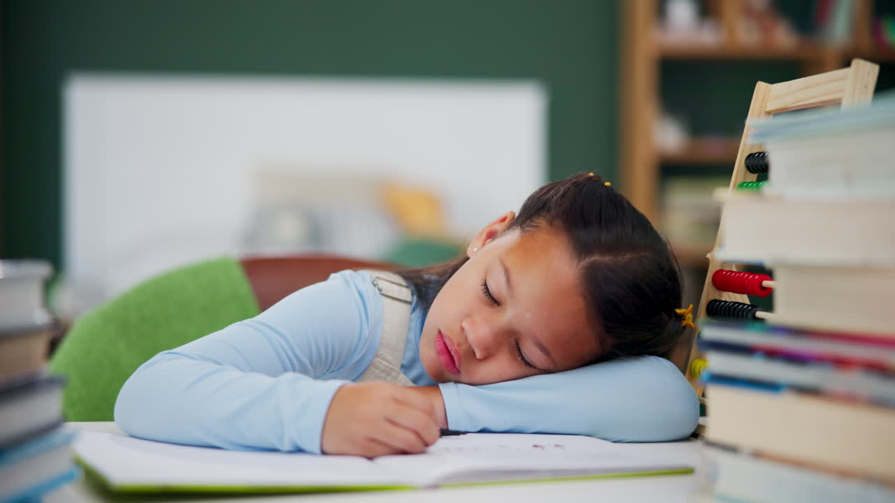 Tired student sleeping at desk