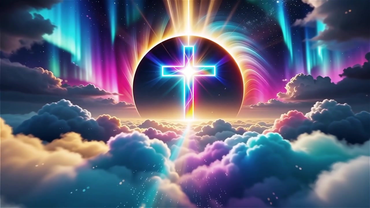 Croce Cristiana Luce Celestiale Sfondo per il Culto.