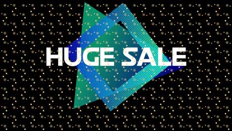 animation of huge sale text over shapes on black background