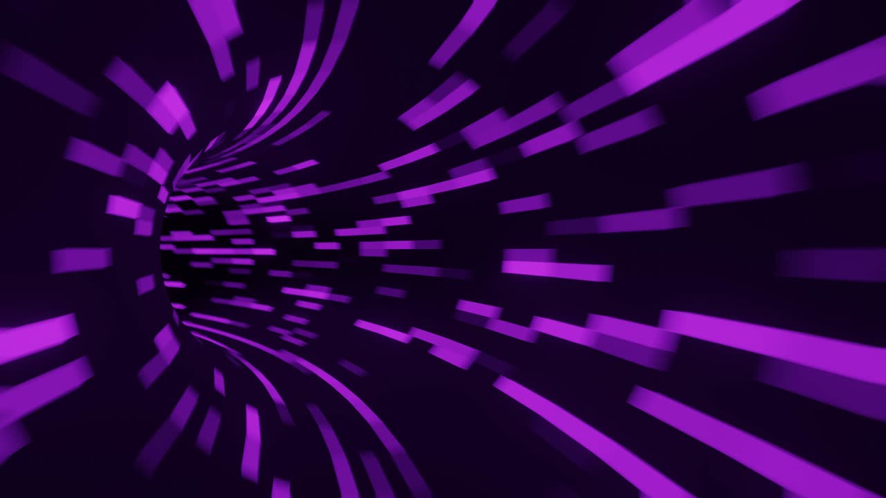 Neon tunnel with violet light traces in fast movement. Seamless looping motion graphic animated background