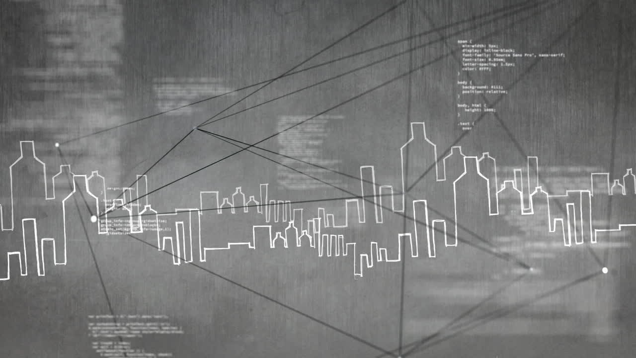 회색 배경 에 그려진 도시 의 디지털 로 생성 된 애니메이션