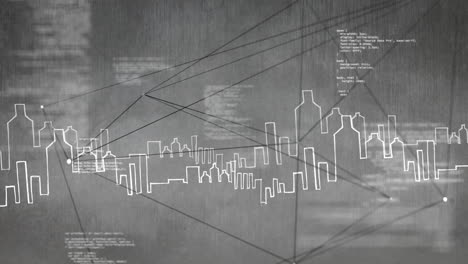 animación generada digitalmente de un dibujo de una ciudad contra un fondo gris