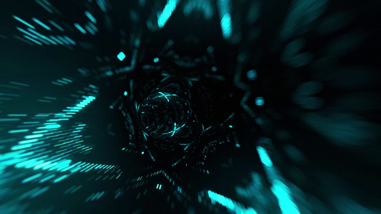 Abstract blue portal. Wormhole space deformation, science fiction. Black hole, vortex hyperspace tunnel. Sci-fi Digital Footage. Neon Glowing Rays of Hyperspace in Time. Seamless 3D loop animation