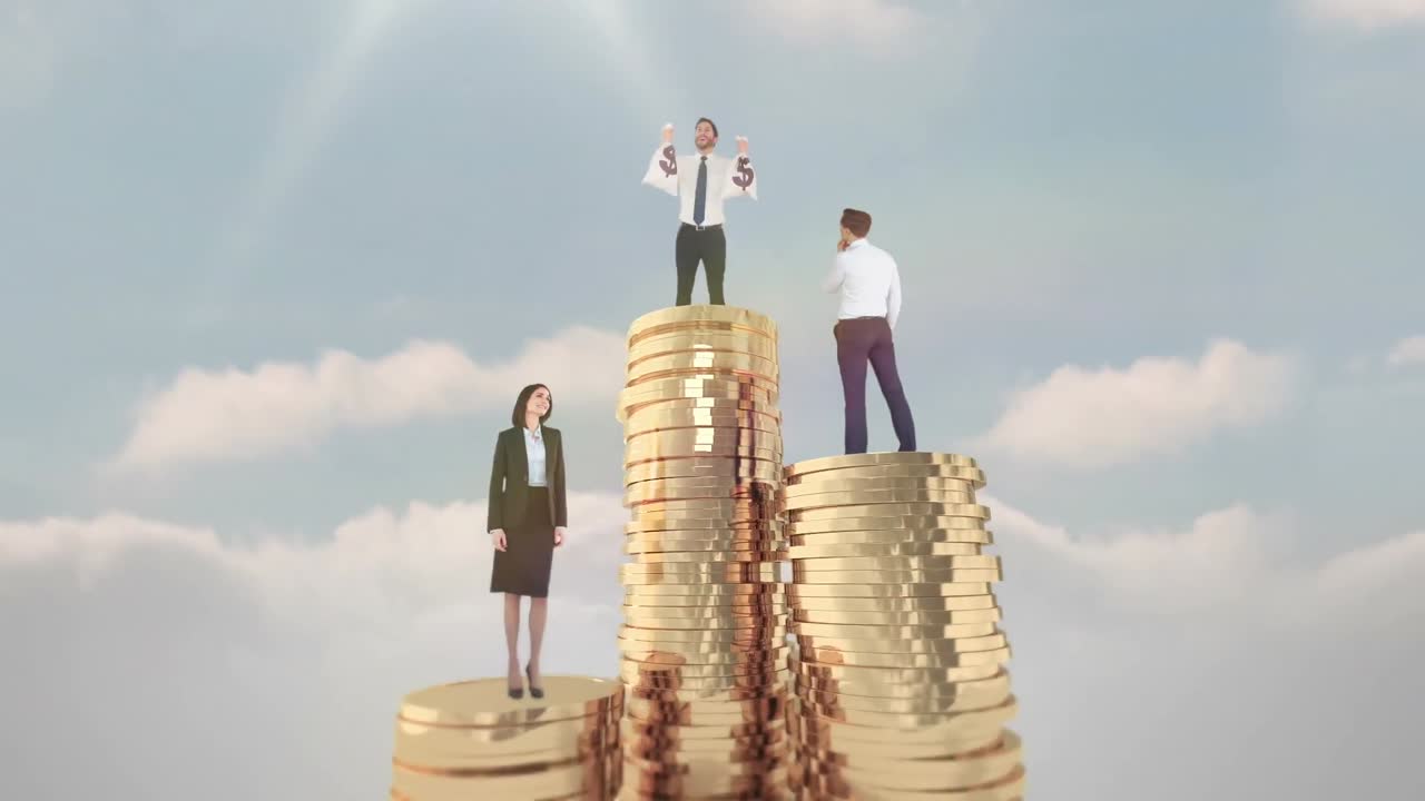 포디움 에 있는 사업가 들 의 복합 영상