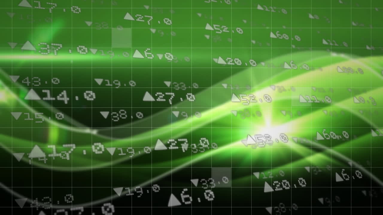 그리드 위에 화살표로 표시된 떠다니는 숫자의 애니메이션