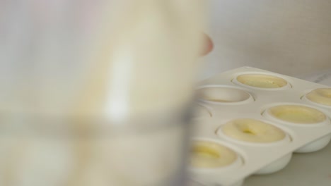 preparación de pequeños postres en moldes de silicona