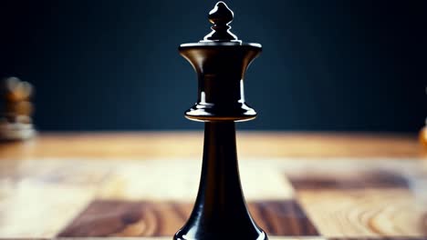 close up of a black chess queen on a chessboard