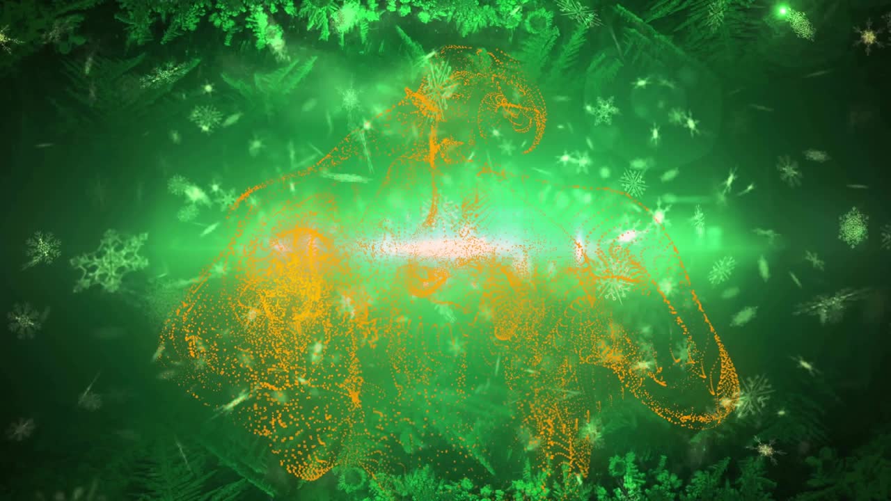 Green beam pulsing orange mesh rising from center growing spreading flakes fir framing festive core