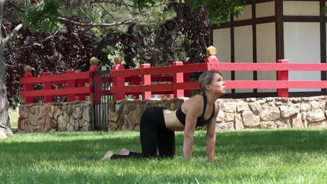 yoga can be part of an overall healthy lifestyle as demonstrated by this young woman in a park focusing on graceful yet powerful movement