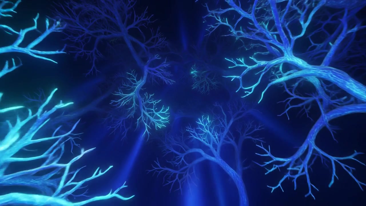 Abstract Glowing Blue Neural Network or Tree Branches Animation