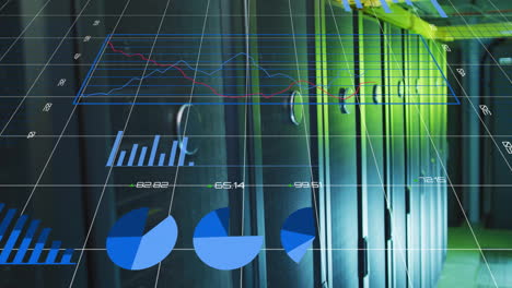 animation of statistics and digital data processing over computer servers