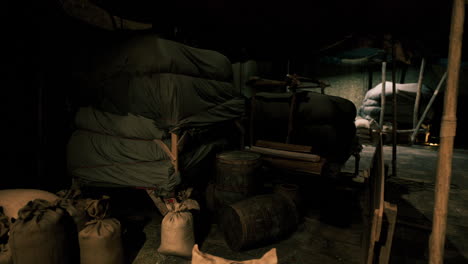 dark and dusty storage room or camp interior