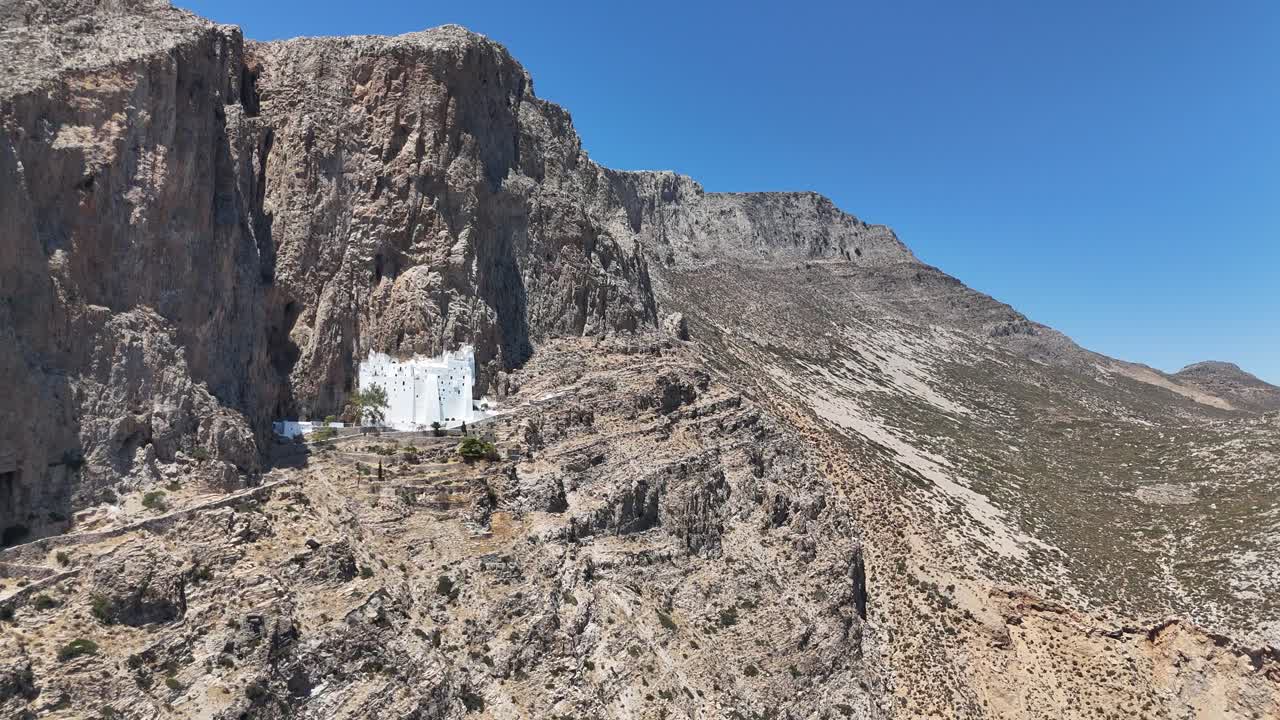 Monastery of Panagia Hozoviotissa in the island of Amorgos | 4k Drone shot