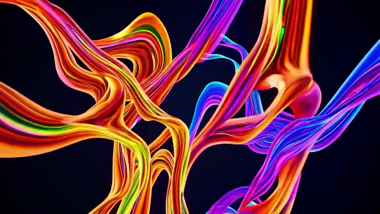 Animazione astratta di nastri liquidi colorati che scorrono