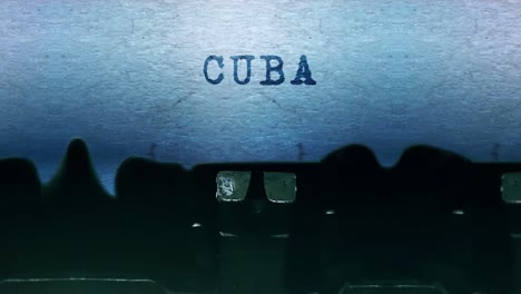 cuba word closeup being typing and centered on a sheet of paper on old vintage typewriter mechanical